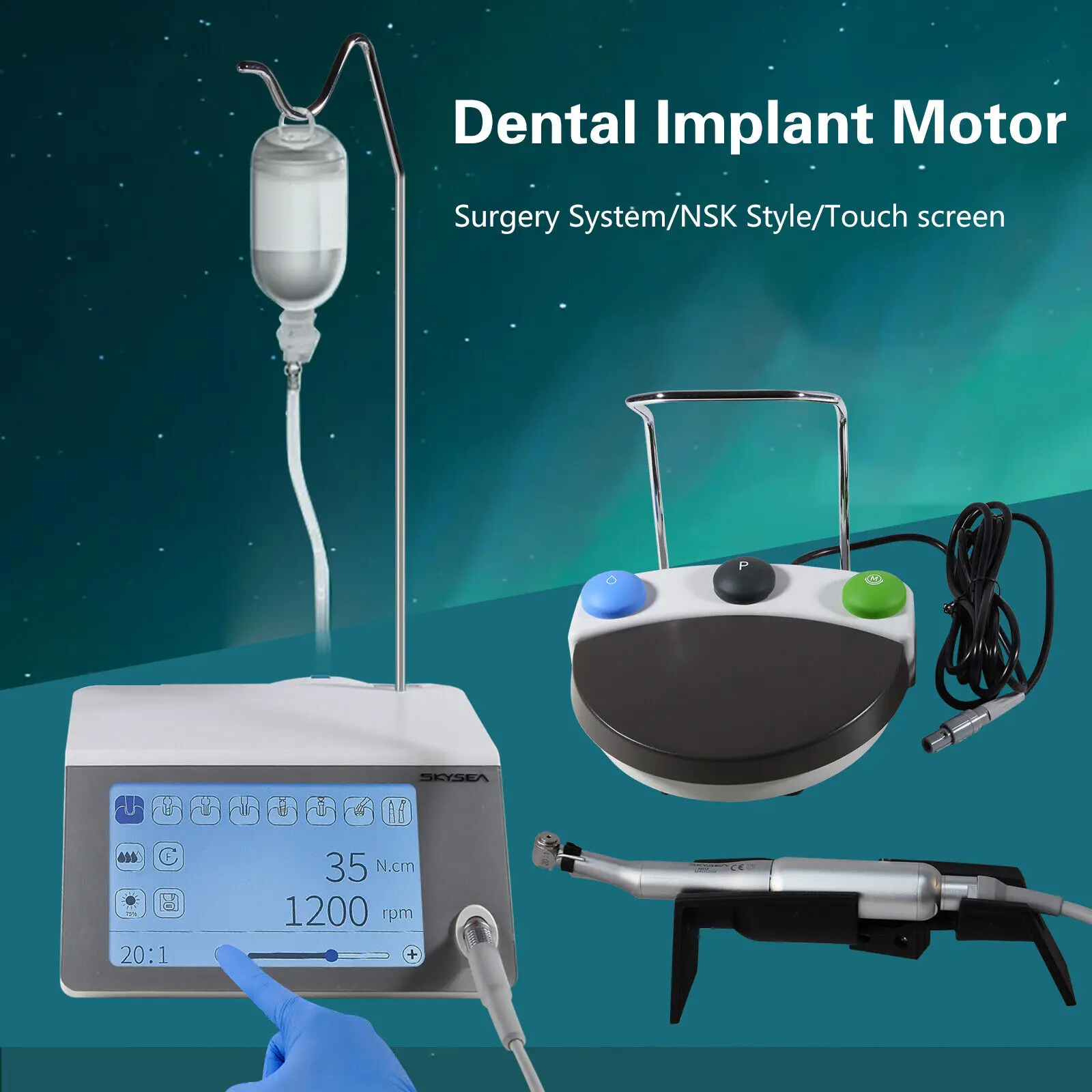 Touch Dental Implant LED Brushless Motor /20:1 1:5 1:1 Fiber Optic Led Contra Angle Handpiece