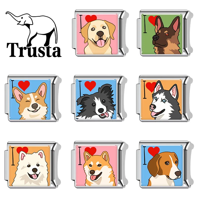 Trusta Cute little Alaskan Shiba Inu Dog Italian charm bracelets Jewelry Removable Stainless Steel Accessories DIY Making N775