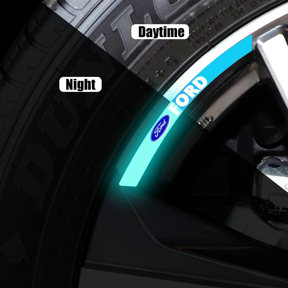 Car Wheel Hub Reflective Sticker Tire Rim Reflective Strips Luminous Sticker For Ford ST Puma Mondeo MK5 Kuga Focus MK4 Fiesta