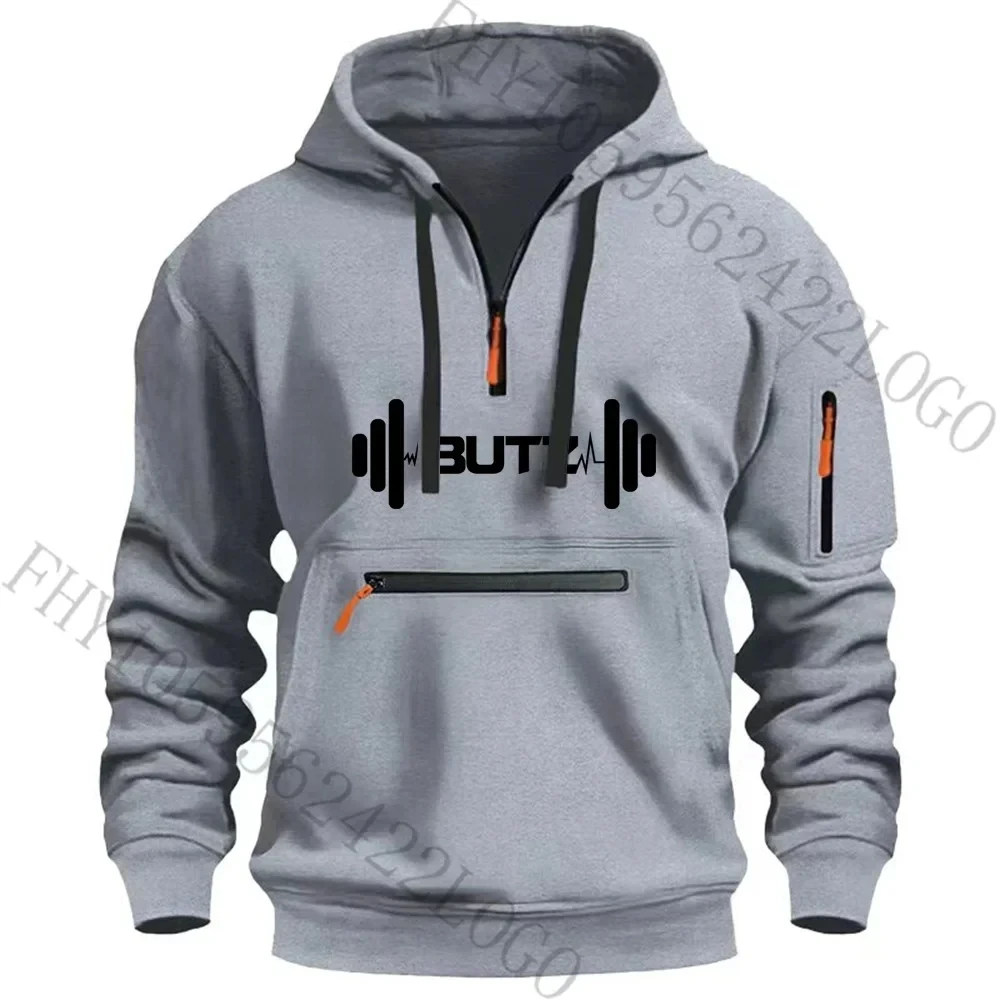 Autumn and winter new men's fashion brand digital print multi-pocket zipper casual loose long-sleeved hoodie sports clothing