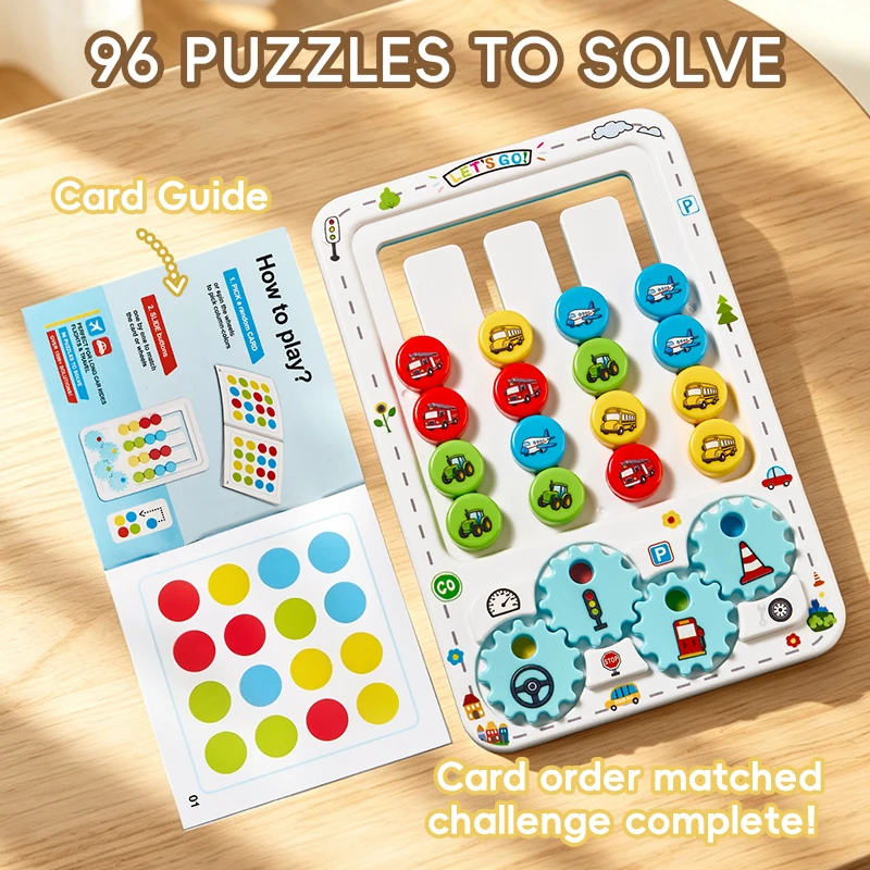Traffic Logic Board Game, Vehicle Matching Puzzle with Rotating Gears, Brain Teaser Educational Game for Boys and Girls