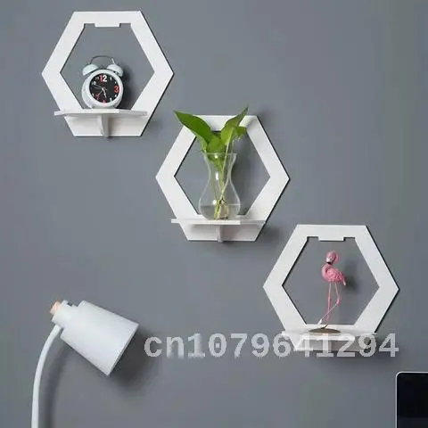 

Wall Mounted Flower Pot Holder Tv Backgrou Room Decora Wall Organizer 1/3Pcs Wall Shelf Punch Free Bedside Wall Display Stand