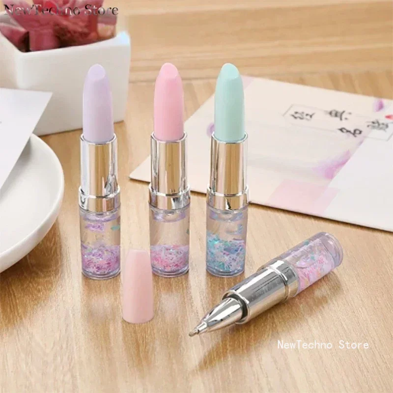 1 Pcs Creative Pen Lipstick Shape Glitter Gel Pen Quicksand 0.5mm Signature Pen Stationery School Office Supplies