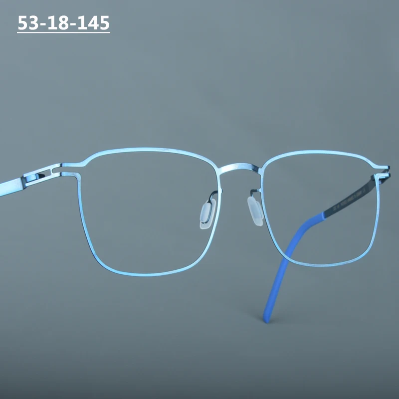 ドイツブランドブルースクエアメガネフレームネジなし男性女性カラフルなフレームデザイン薄型眼鏡眼鏡色褪せない眼鏡