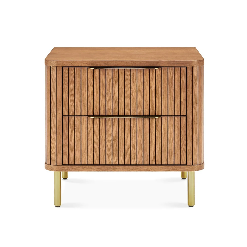 

Mid Century Modern Bedroom Beside Table Wood Fluted 2-Drawer Nightstand for Bedroom