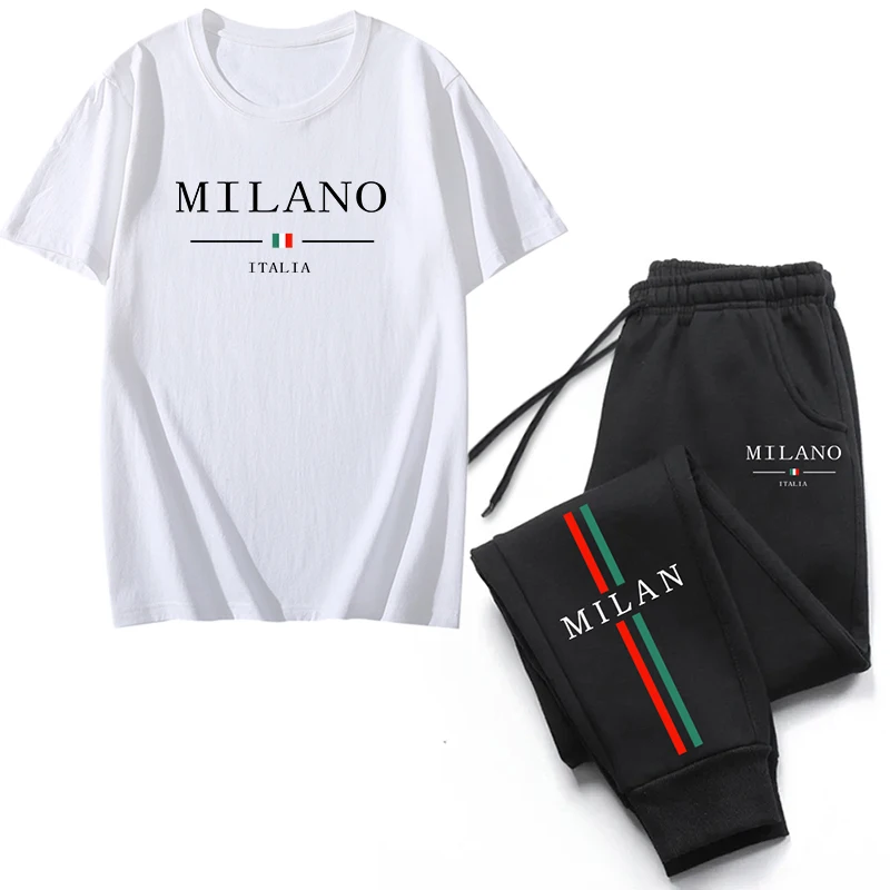 Milan Fashion Tracksuit T-shirt and Sweatpants High Grade Male Daily Casual Sport Jogging Suit Urban Trend Short Sleeved Outfits