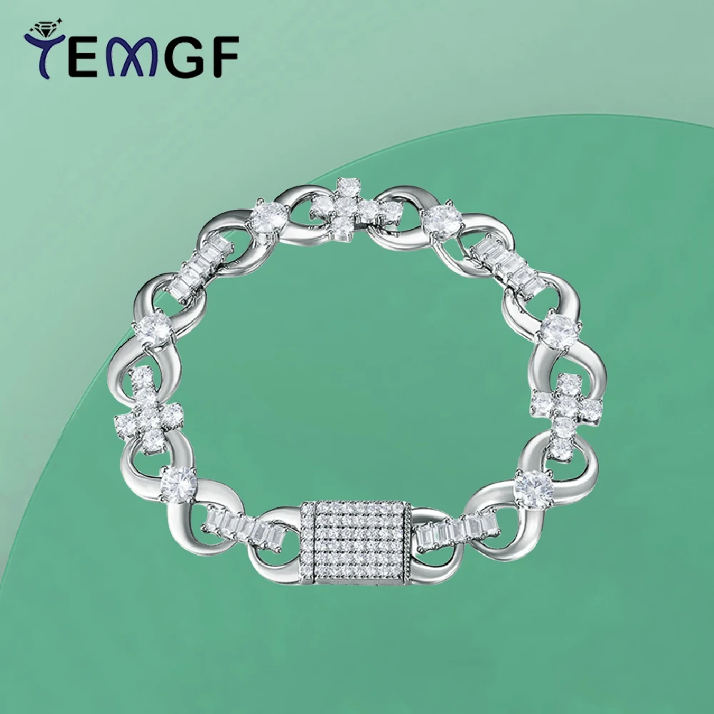 

TEMGF Luxury Moissanite Bracelet for Men 925 Sterling Silver Hip Hop Chain Trendy Unisex Cuban Chain Couple Fine Jewelry
