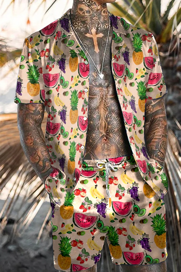 

Men's Memphis Pattern 3D Printed Casual Fashion Short Sleeve Shirt Set with Oversized Beach Shorts - Hawaiian Suit Clothes