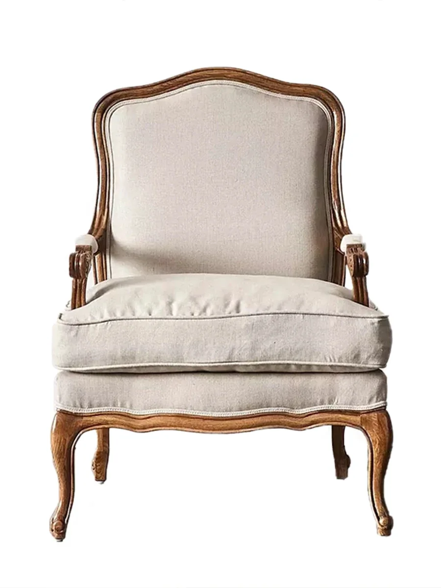 Single leisure chair Balcony Home meeting sofa Ash wood retro negotiation chair Bedroom solid wood lazy chair image 5