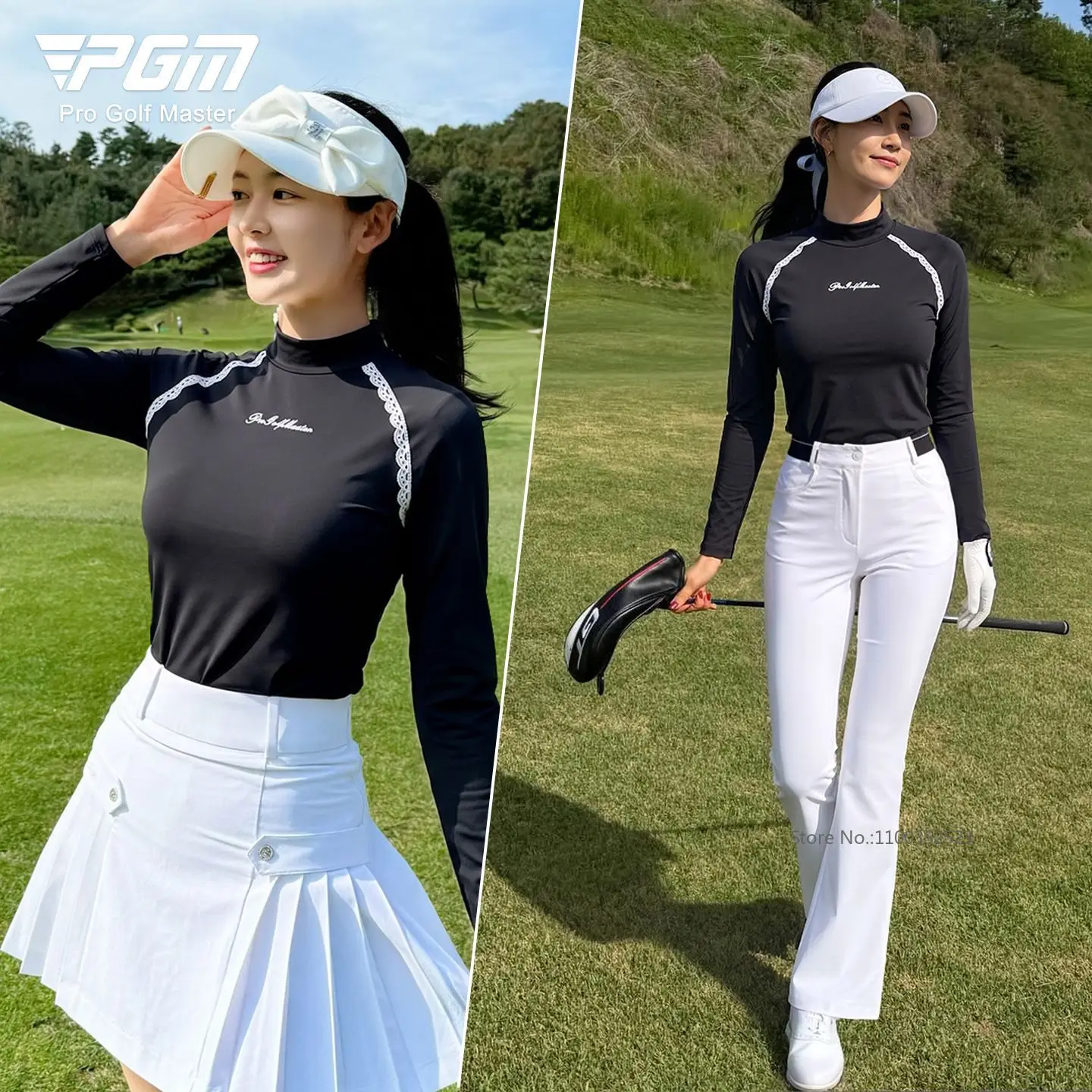 Women Golf Long Sleeve Top Lace Splice High Neck Slim Shirts Korean style Ladies breathable soft Sports Shirt Training T-Shirts