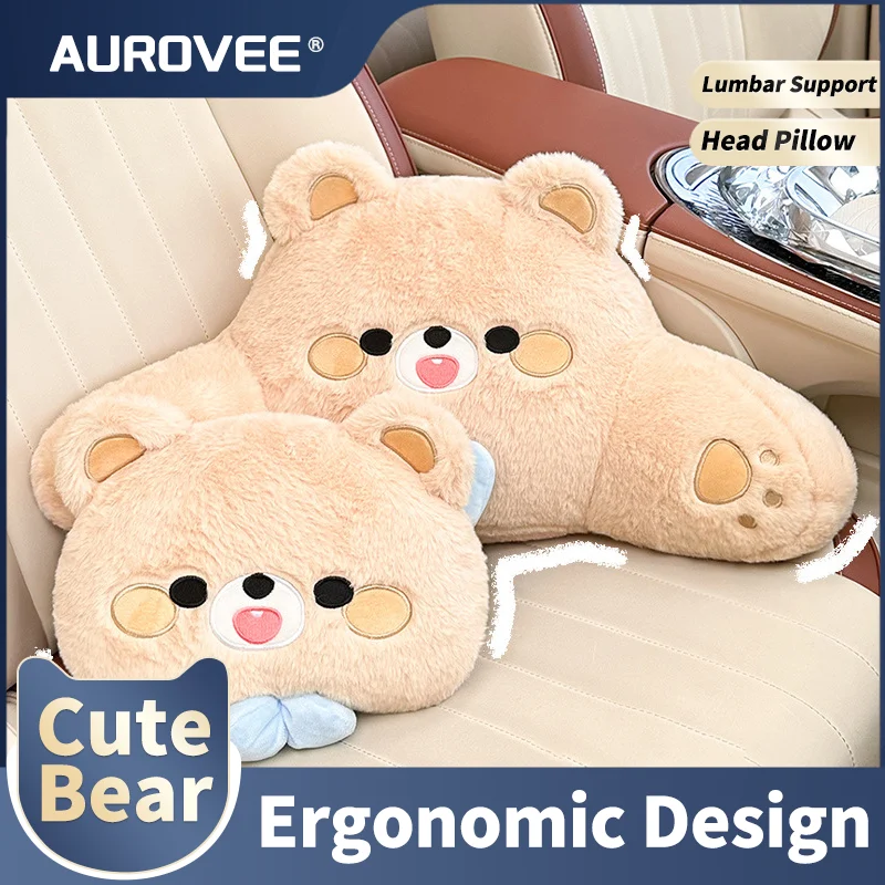 

Cartoon Teddy Bear Car Headrest and Neck Pillow with Lumbar Support Universal Cars Accessories Vehicle Supplies Sleeping Pillows