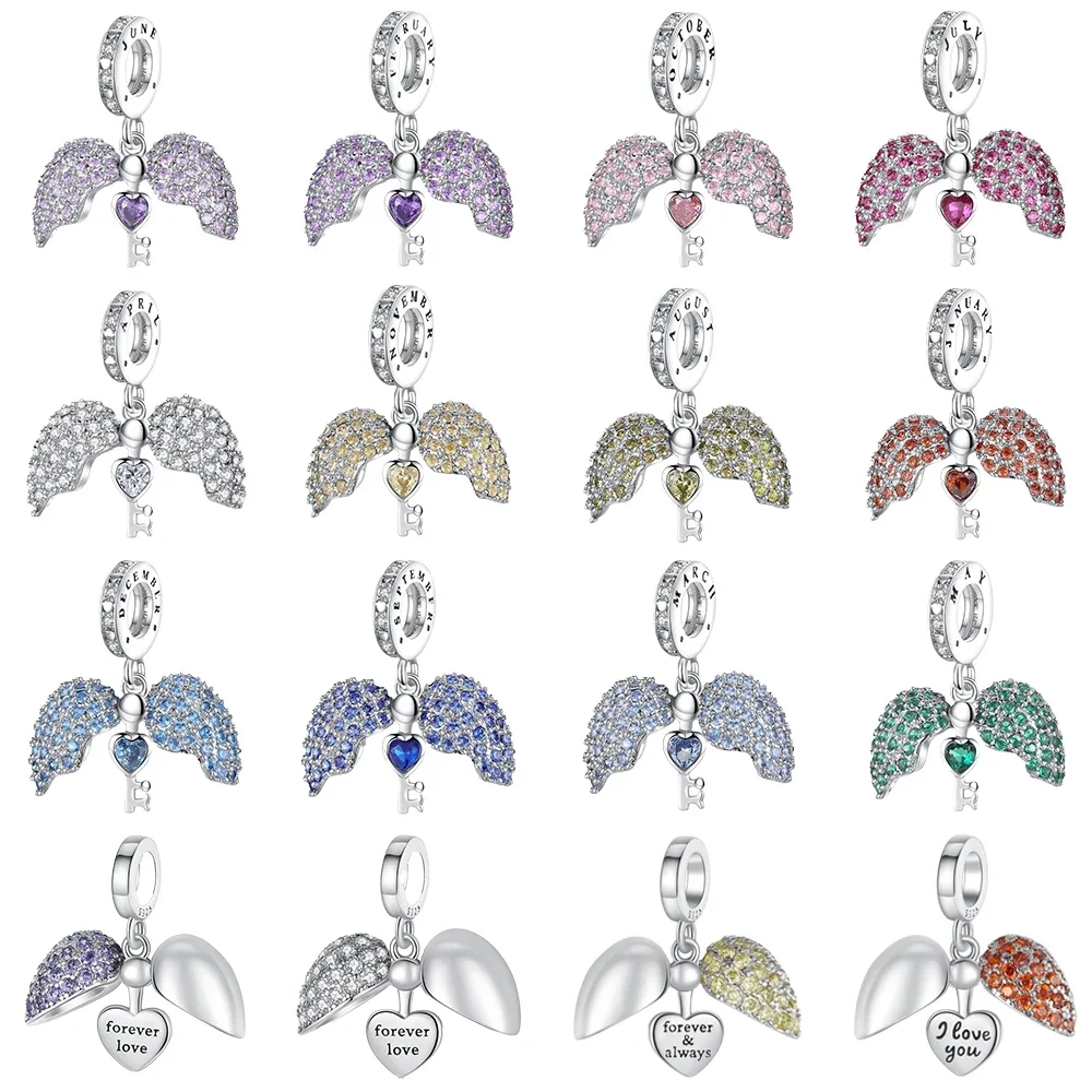 

New 925 Sterling Silver Colourful Heart Key Original Zirconia Pendant for Pandora Bracelet DIY Jewellery Chams Women Gift