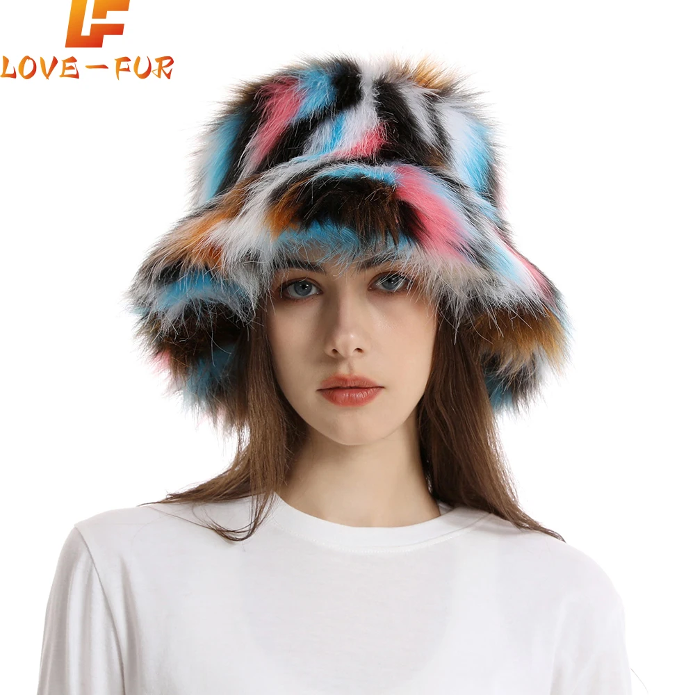 2024 New Winter Warm Faux Fur Bucket Hats For Women Outdoor Caps Soft Fleece Fisherman Cap Fluffy Earwarmer Ski Vacation Hats