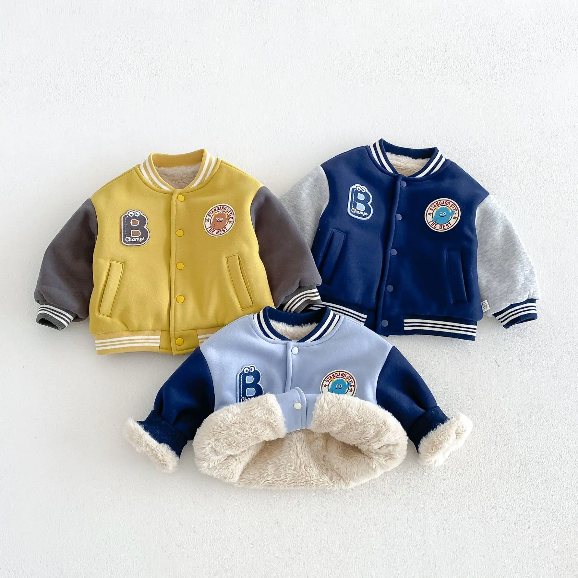 2026 New Winter Boys Baseball Jacket | Fleece-Lined Thick Varsity Coat | Preppy School Outwear