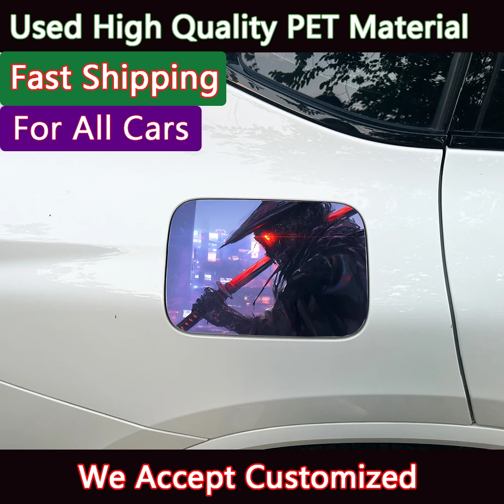 1PC Neo-Tokyo Dark Ronin con Katana Roja, Adhesivo para Tanque de Combustible de Coche, PET Impermeable, Anime, Tapa de Combustible, Calcomanía Exterior Personalizada