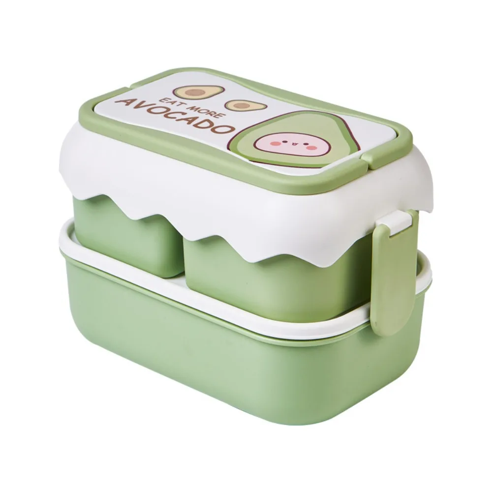 Double Layered Cartoon Lunch Box Drop-proof Fruit Pattern Plastic Lunch Box Rectangular Large Capacity Compartment Lunch Box