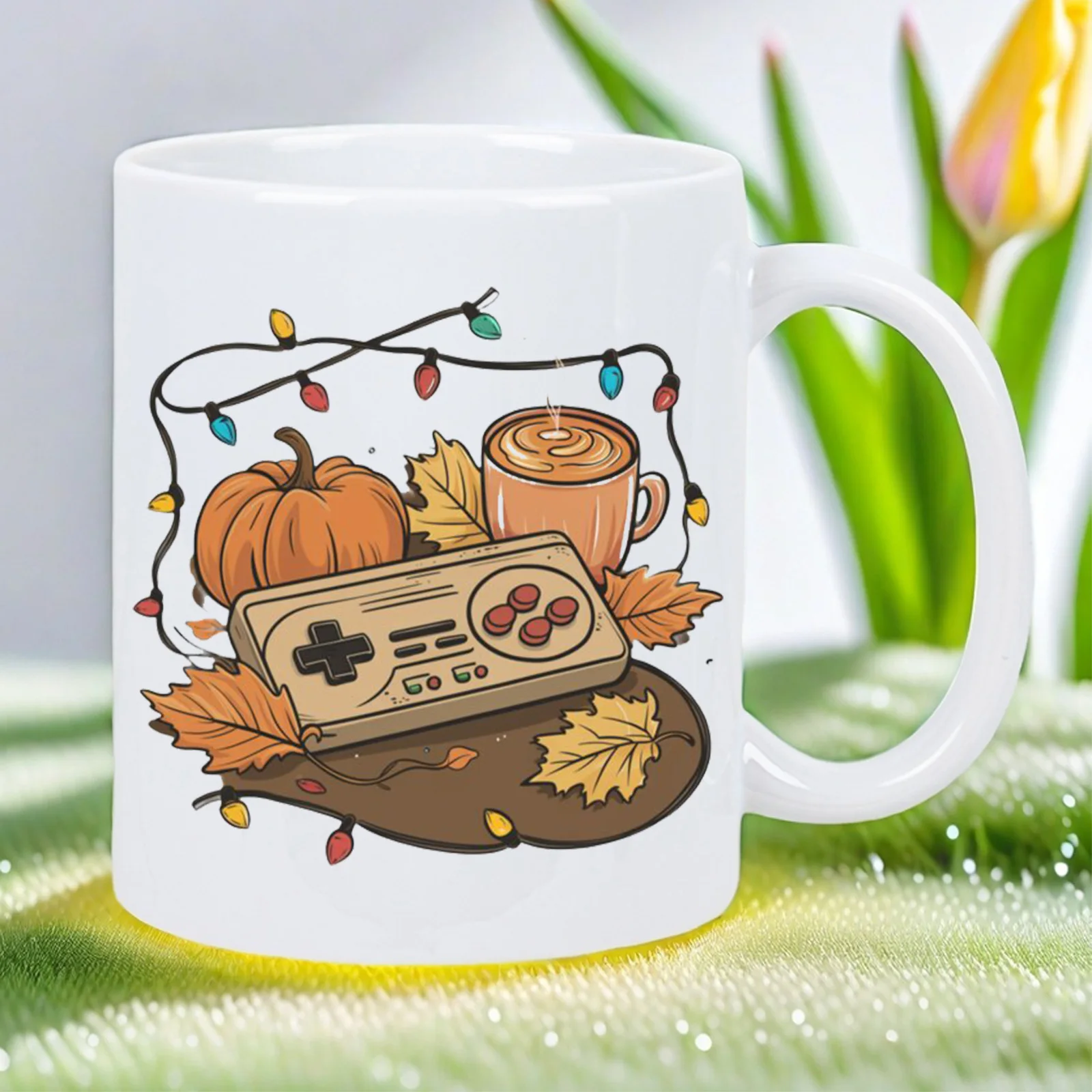 

Autumn Gamer'S Delight Mug - Retro 80s Video Game Design with NES Controller, Dishwasher Safe Ceramic Cup for Coffee, Tea - Vint