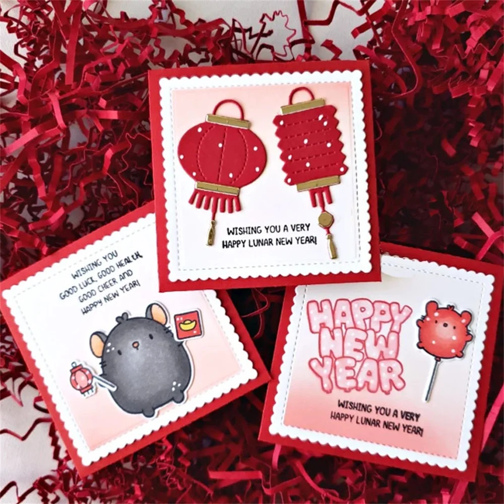 Chinese New Year Clear Stamps and Metal Cutting Dies Christmas Die Cuts for DIY Scrapbooking Embossing Paper Cards Making Album