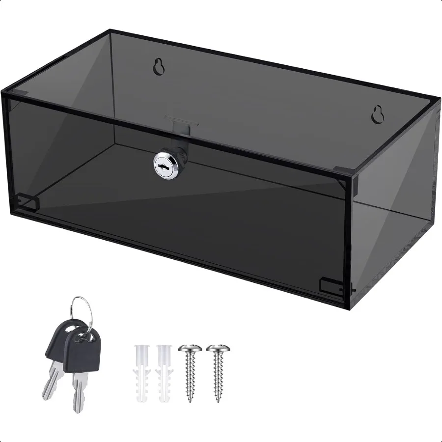 Refrigerator Medicine Lock Box with Keys and Mounting Hardware 12 x 6 x 4.5 Inch Wall Mount Locking Medicine Box Black Acrylic