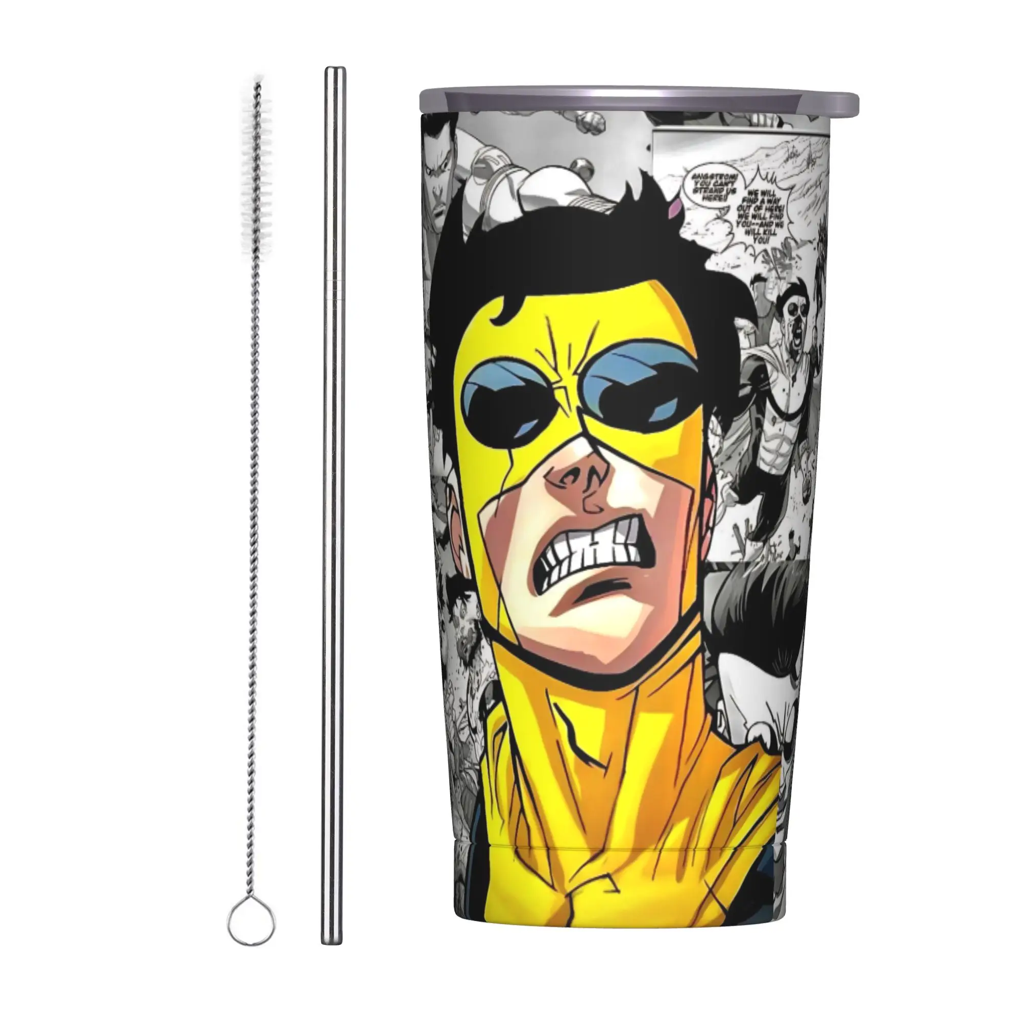 Invincibles Comic Insulated Tumbler with Straws Lid  Stainless Steel Coffee Mugs Office Home Car Bottle Cup 20oz