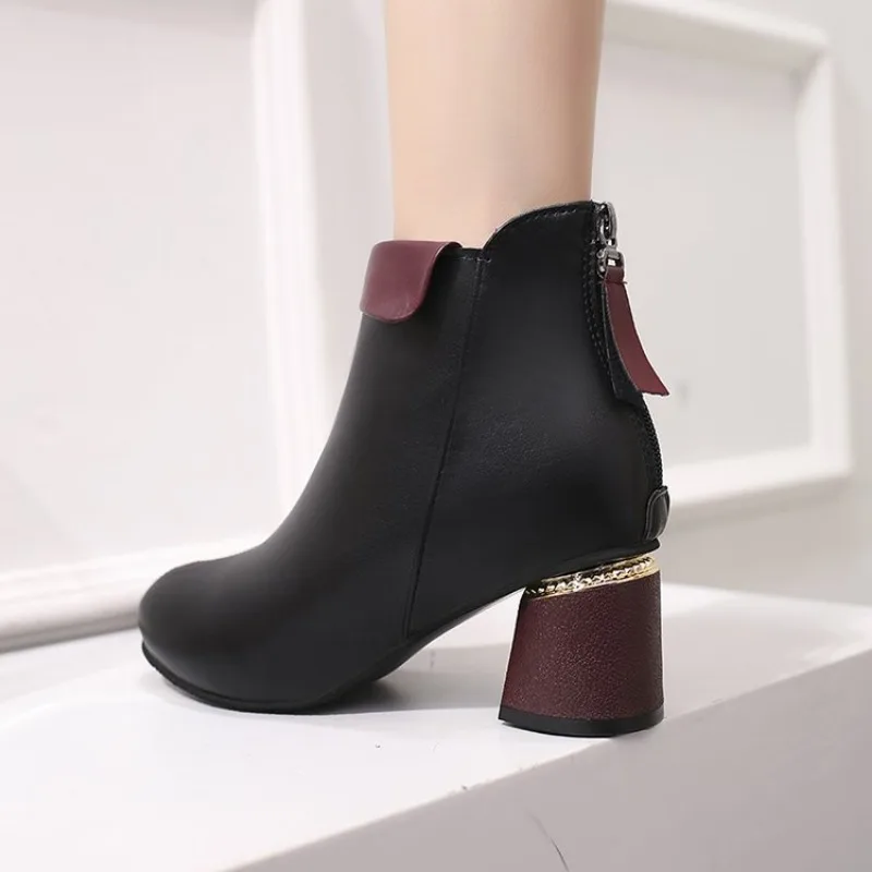 Shoes for Women 2023 New Pointed Toe Women's Boots Simple Black High Heels Autumn Comfortable Chunky Heel Office Ladies Shoes