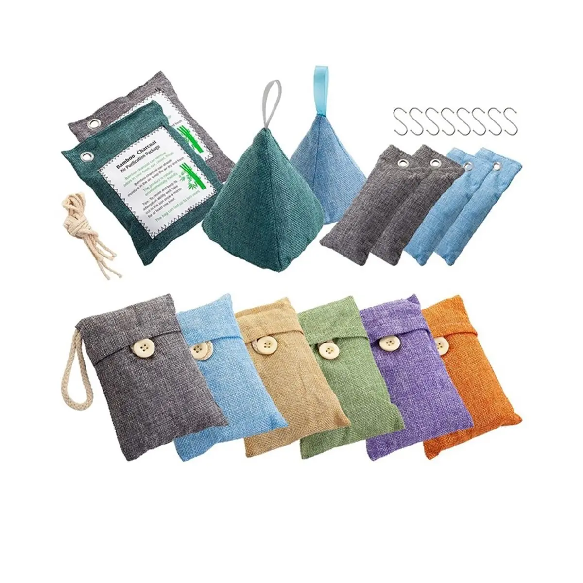 Charcoal Bags Odor Absorber (10x100g+4x200g) Activated Bamboo Charcoal Air Purifying Bags Charcoal Odor Eliminating Bags