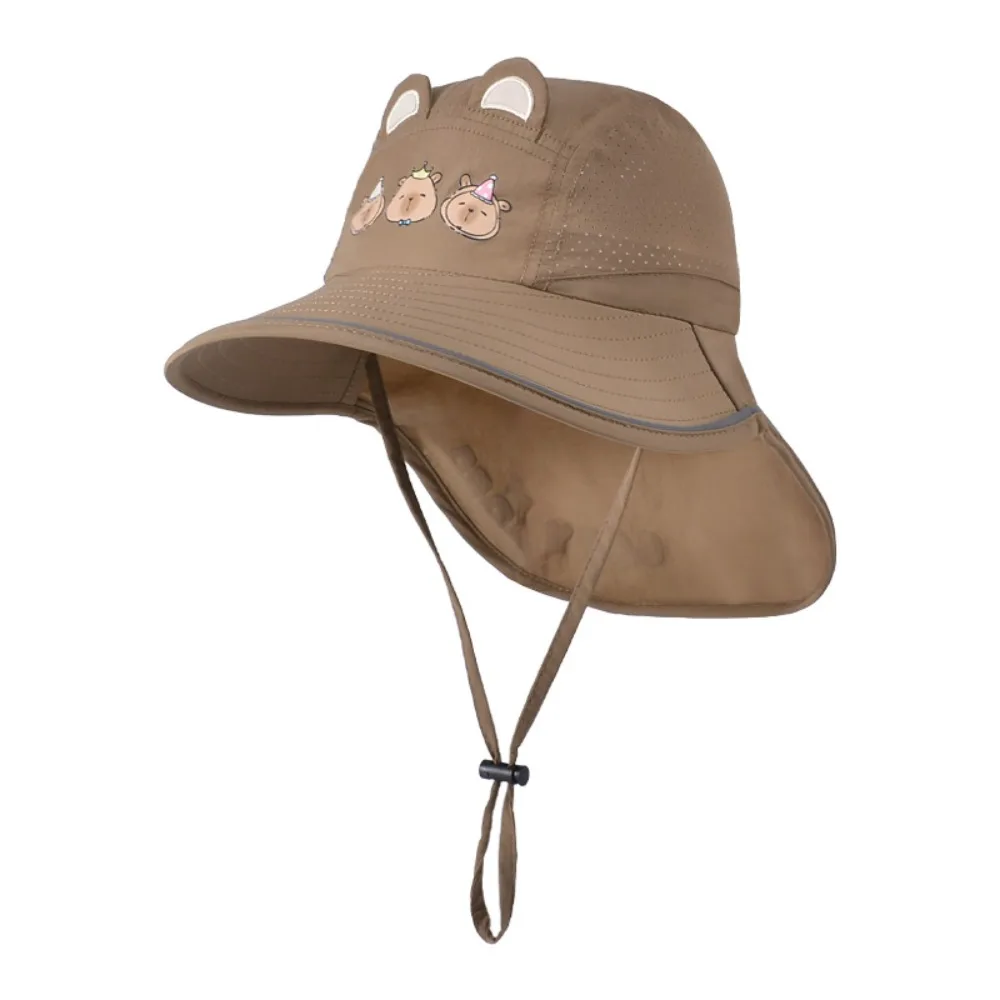 

Breathable Capybara Fisherman Hat Quick Dry Cotton Kids Shawl Sun Hat Wide Brim Windproof Rope Baby Sun Protection Hat Spring