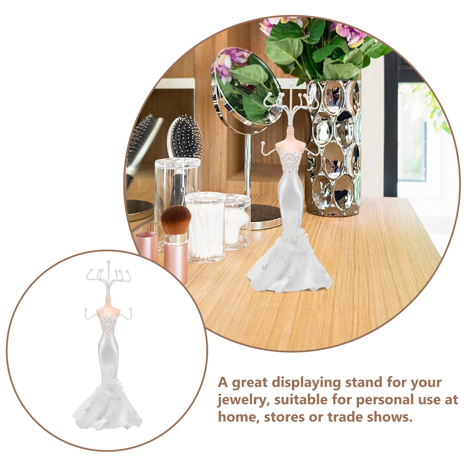 

White Mid Size Jewelry Display Stand Rack for Necklaces Earrings Rings 2023 Fish Tail Design Metal Cloth Material Bracelet