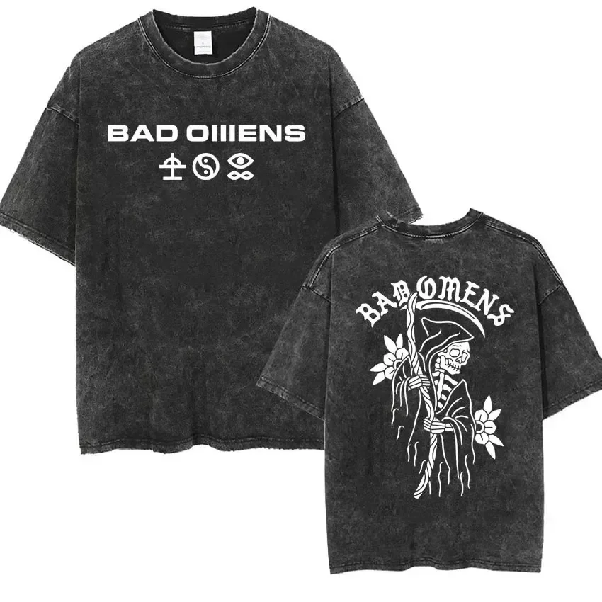 

2025 Streetwear Bad Omens Band Music Tour 2025 Washed T Shirt Retro 90s Men Women Clothing Y2k Hip Hop T-shirt Casual Tees