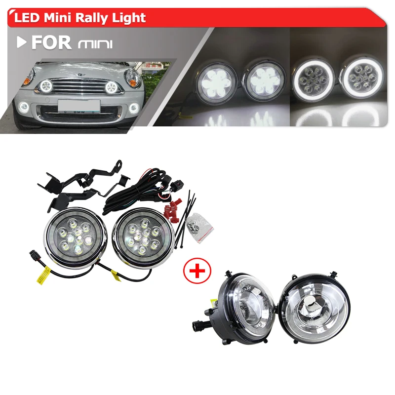 Led Front Bumper Mini Rally Light W/ DRL Halo For Mini Cooper R55 R57 R58 R60 R61 Countryman CANbus Error Free Auto Light