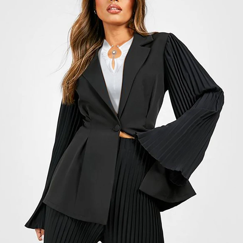 Modigirl Fall Winter Women’s Blazers and Jackets 2024 Women Black Clothing New Long Sleeves Splicing Outwear Blazer Tops Woman