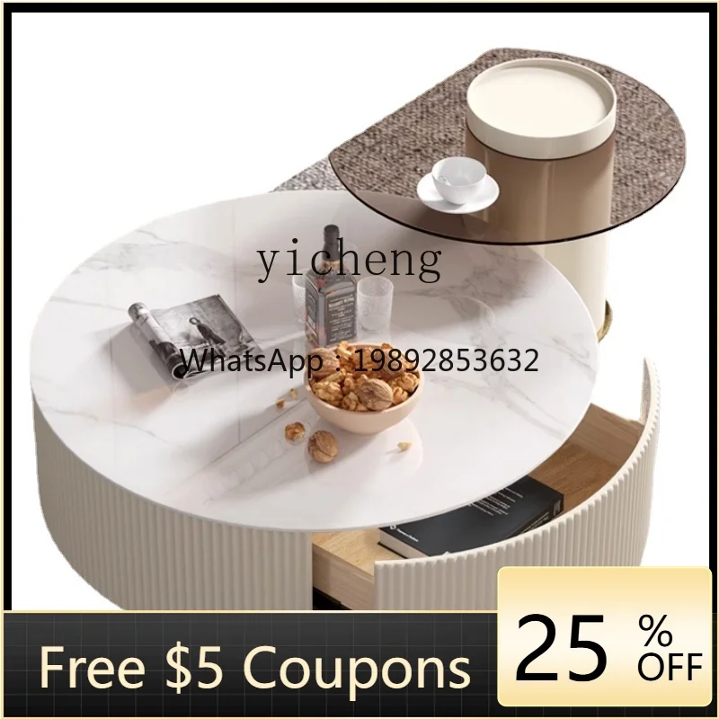 

Modern Light Luxury Stone Plate Coffee Table Living Room Trending Creative Size round Combined Tea Table