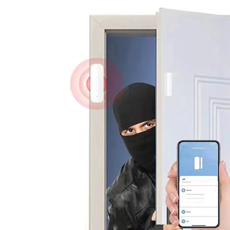 

ABNR Tuya Smart Wi-Fi дверной датчик домашний магнитный детектор внутренней двери, совместимый Withalexa и Google Home, черный
