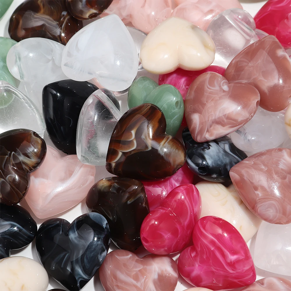 15 stks/partij Marmering Kleurrijke Acryl Hart Perzik Kralen Leuke Liefde Losse Spacer Bead DIY Armbanden Ketting Sieraden Accessoires