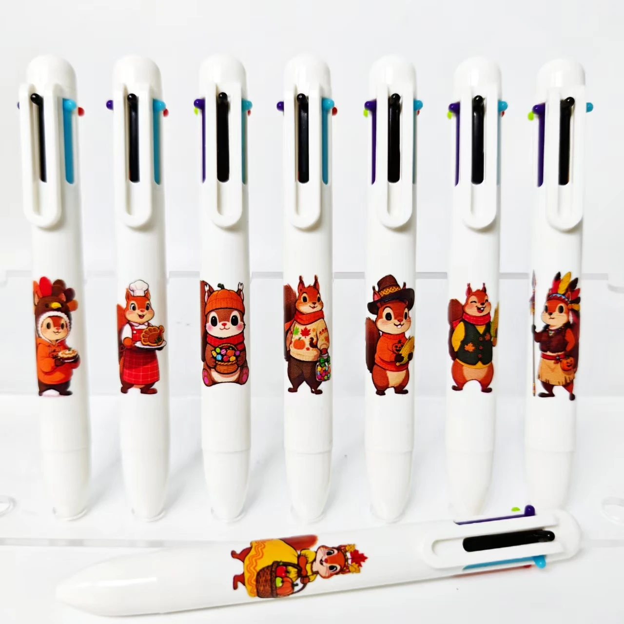 

8 шт./16 шт., супер милая многоцветная шариковая ручка с изображением белки на День Благодарения, креативная мультяшная студенческая офисная маркировочная ручка