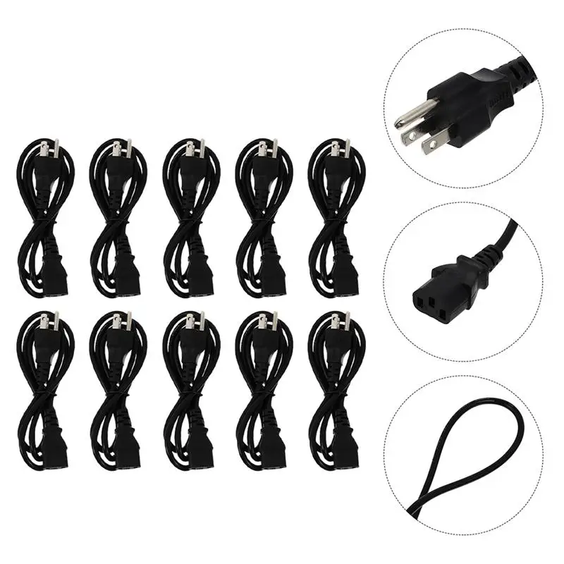 10Pcs AC Power Cord Pure Copper 3-Prong Power Cord US Plug For Desktop Monitor Computer PC