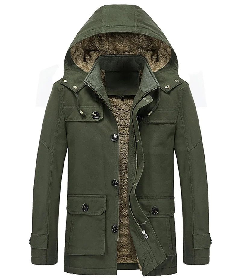 Military Cargo Coat Mens Thick Warm Man Jacket Winter Parkas Casual Cotton Padded Jacket Male Multi-Pocket Fur Hoodies Men Parka