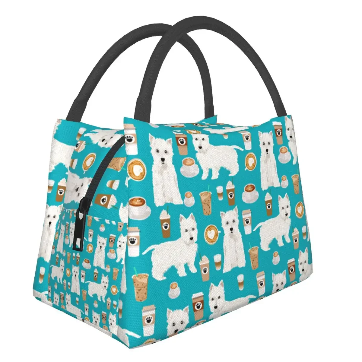 NOISYDESIGNS Cute Westie Print Portable Lunch Bag Zipper Thermal Insulated Tote Picnic Food Bag Cooler Lunch Storage Case Pouch