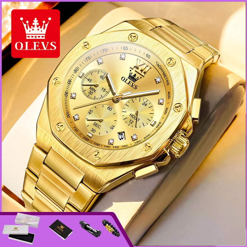 

OLEVS 3626 Luxury Gold Watch for Man Waterproof Luminous Chronograph Auto Date Hand Clock Top Original Quartz Wristwatch for Man