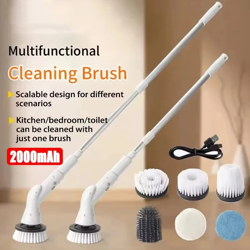 6-in-1 Electric Cleaning Brush 2000mAh Wireless Electric Rotary Cleaning Brush Shower Cleaning Brush Kitchen Bathroom