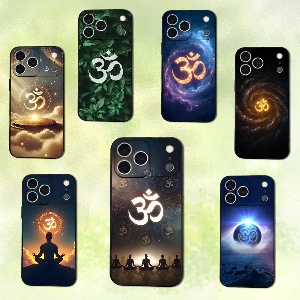 

Indian A-Aum O-Om Yoga Phone Case For iPhone 14,13,17,12,11,16,15,Plus,Pro Max,XS,X,XR,SE,Mini,Soft Silicone Black Cover