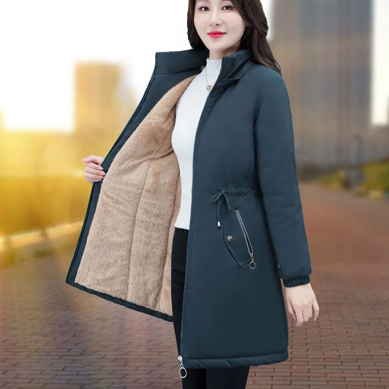 UHYTGF 2022 Parkas Jackets Womens Hooded Windproof Autumn Winter Cotton Coats Female Plush Thicken Cold Proof Warm Overcoat 1958