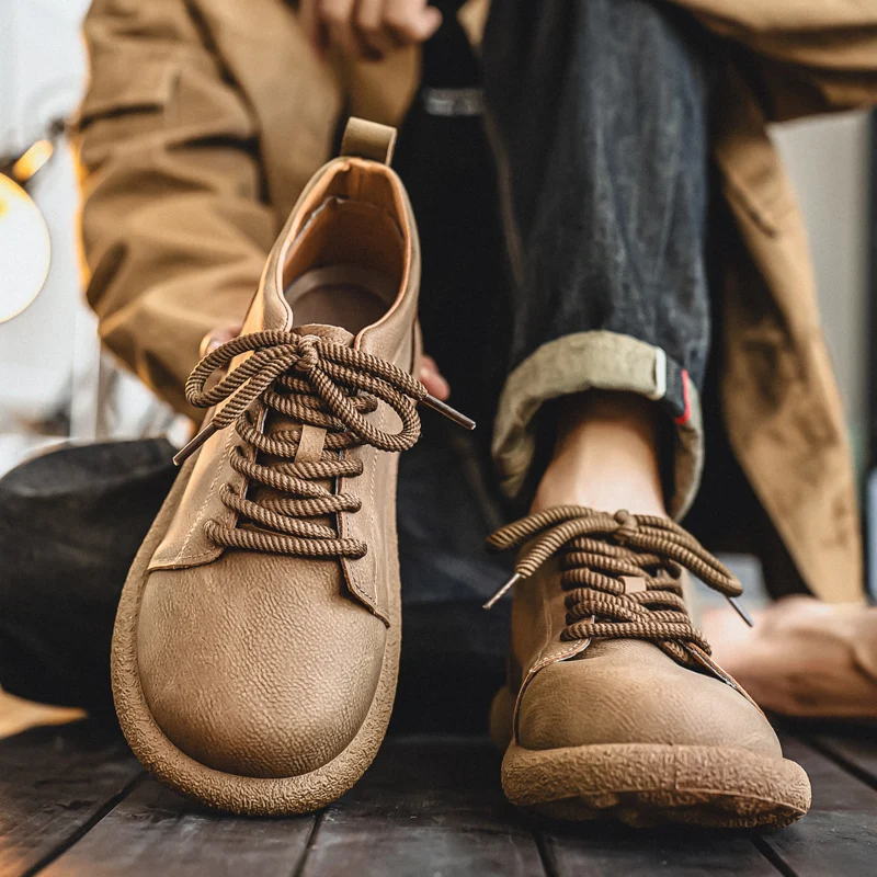 

Men's Casual Shoes, New Autumn Retro Breathable Men's Casual Leather Shoes, Lace-up Versatile Soft Leather Sole Single Shoes