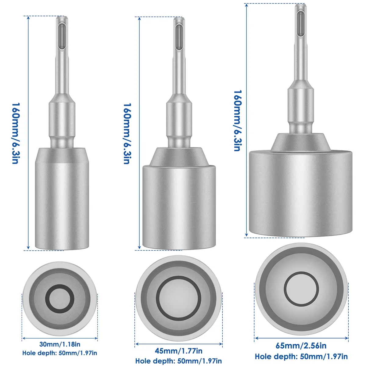 

For Rotary Hammer Drills T Post Ground Rod Driver Tool Steel Drill Suitable for SDS-Plus Ground Rod Driver 30/45/65mm Diameter