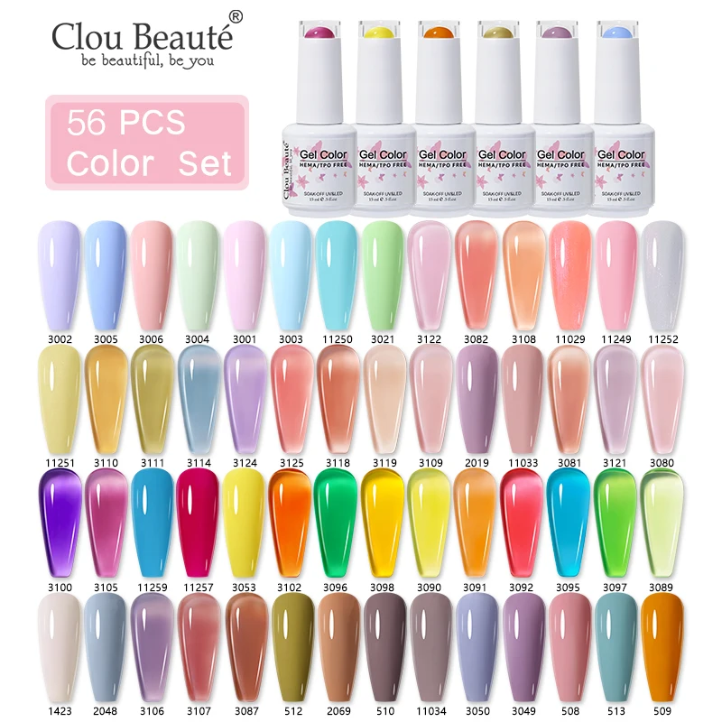 Clou Beaute 56 stks 15 ml HEMA TPO GRATIS Nagel Gel Polish Kit Set Gel Lak UV Gel Nail Semi permanente Vernis Salon Benodigdheden