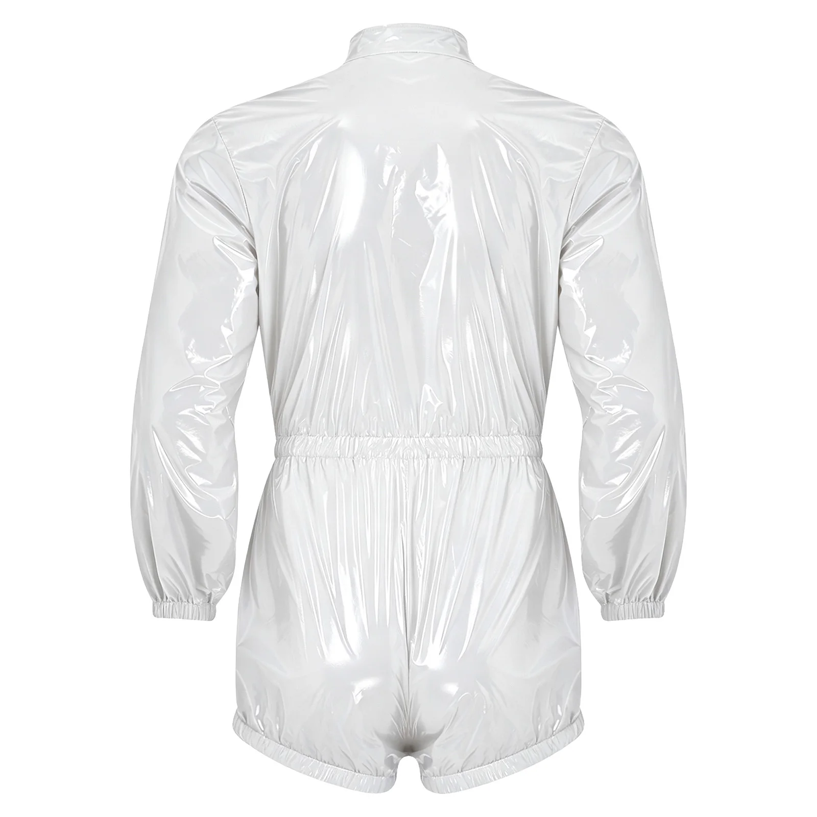 Men Water Resistant Diaper Coveralls Press Button Crotch Bodysuit Stand Collar Long Sleeve Front Zipper Elastic Waist Jumpsuit