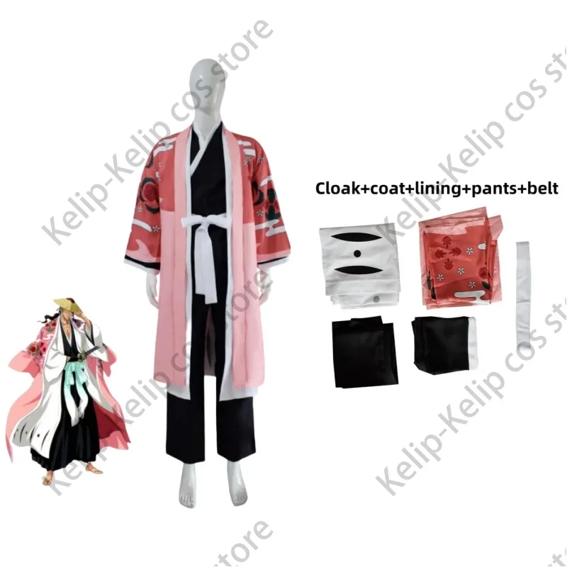 Anime BLEACH Kyoraku Shunsui Cosplay Costume Soul Society Gotei 13 Captain Haori Japanese Kimono Cloak Adult Man Halloween Suit