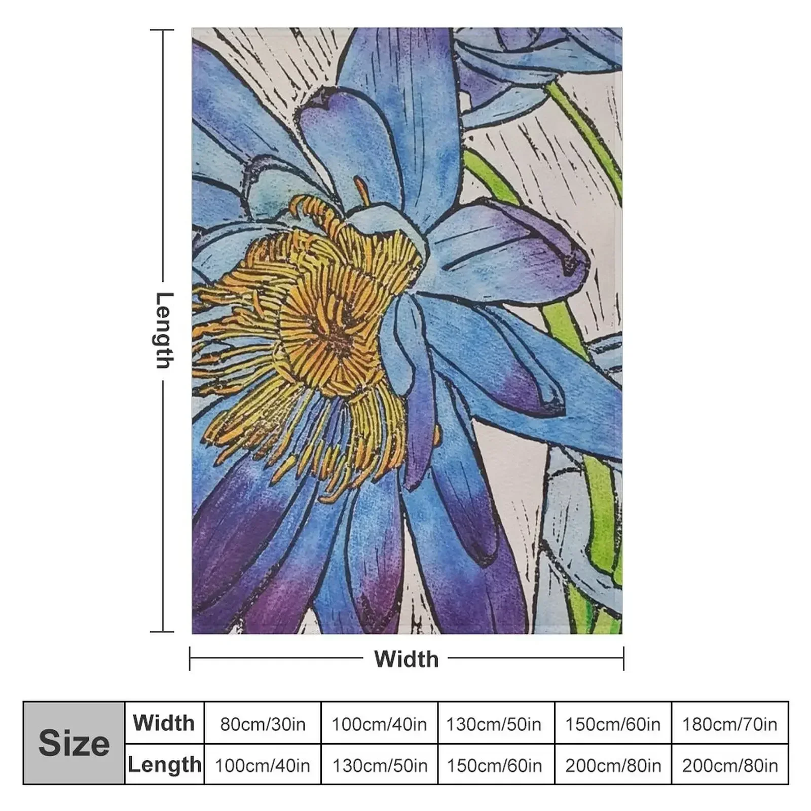 Kimberley Waterlily Linoprint Coloured Throw Blanket Multi-Purpose Sofa Bed linens Blankets For Bed Blankets