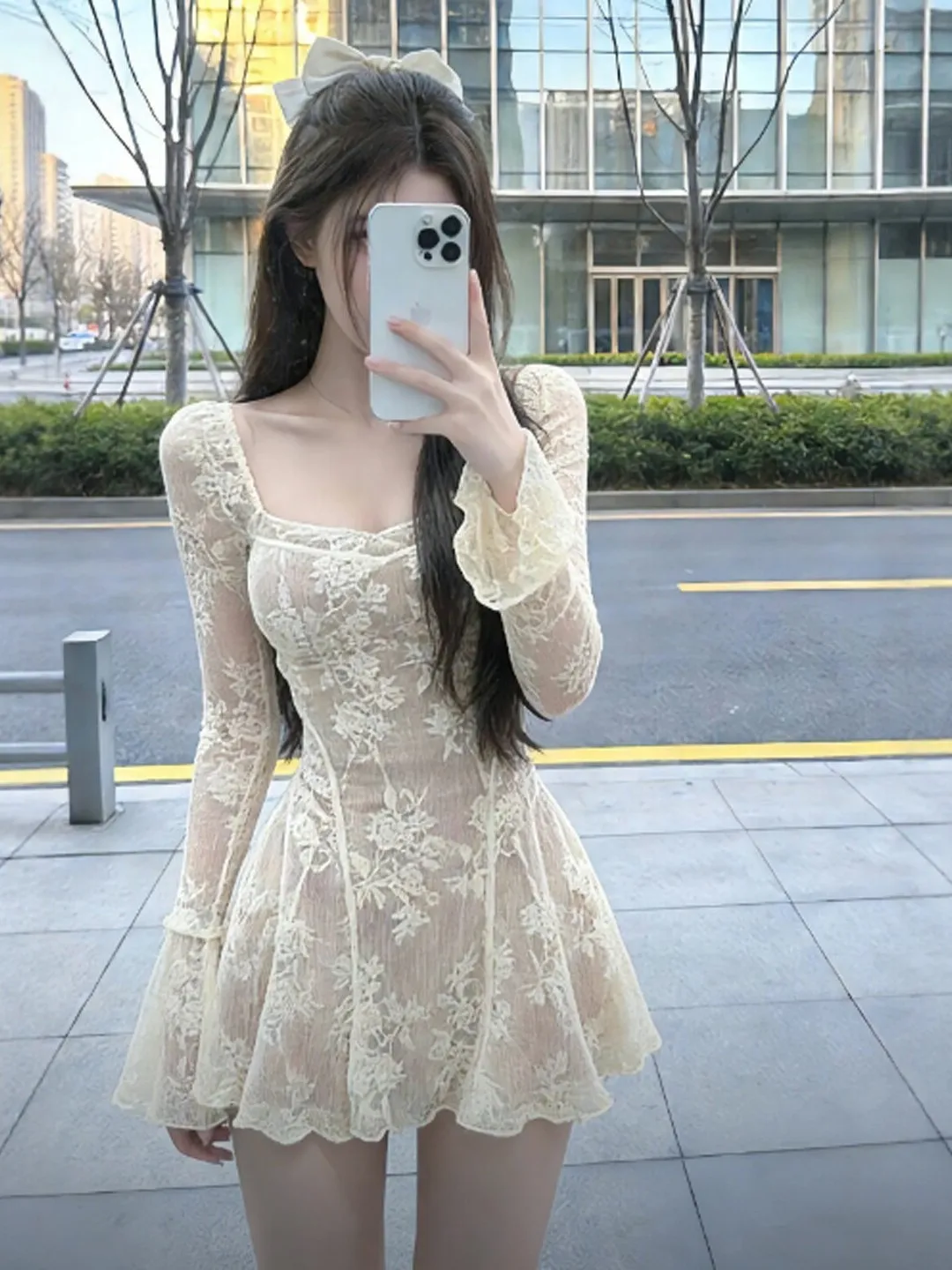 

Elegant Lace Short Skirt Women's Dress Slim Fit High Waist Spring Fashion Gentle Style Business Casual City Commute Party
