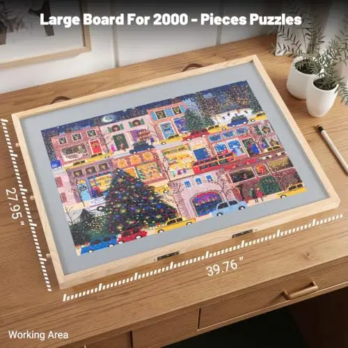 2000 Pieces Rotating Puzzle Board with 6 Drawers and Cover, 4 Adjustable Tilting Angles with Wooden Jigsaw Puzzle Board, Lazy